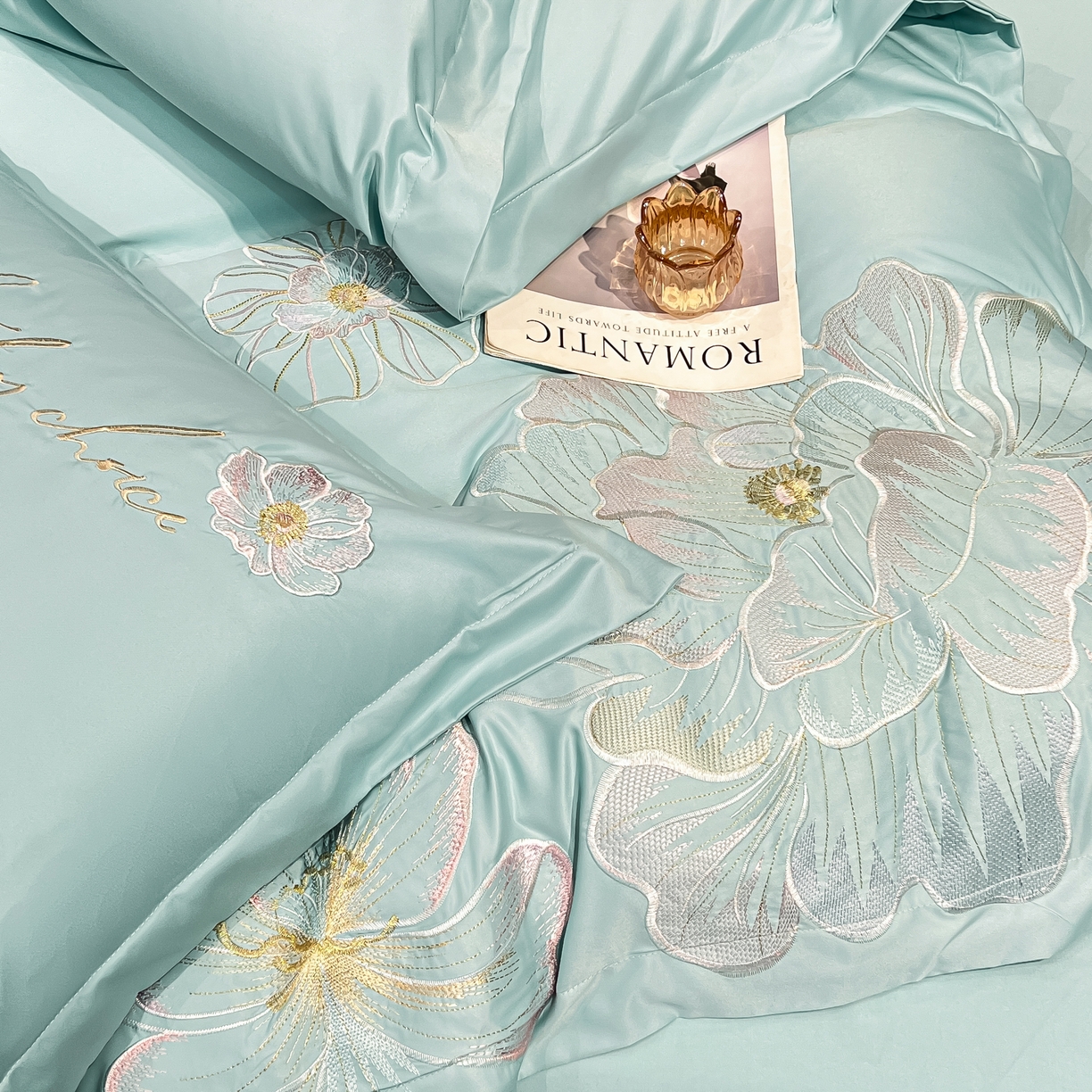 91家纺网 家纺一手货源 找家纺 色鬼布艺高端家居主号 2026新款水洗冰丝刺绣四件套花颜系列 花颜-梵星兰