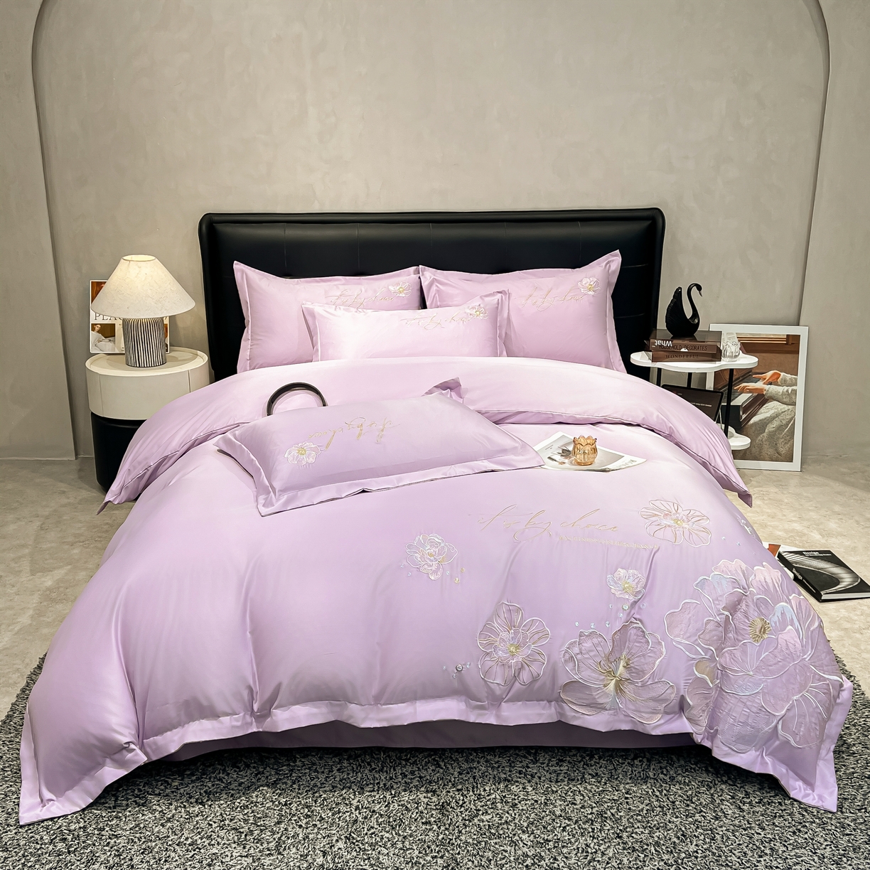 色鬼布艺高端家居主号 2026新款水洗冰丝刺绣四件套花颜系列 花颜-芋泥紫