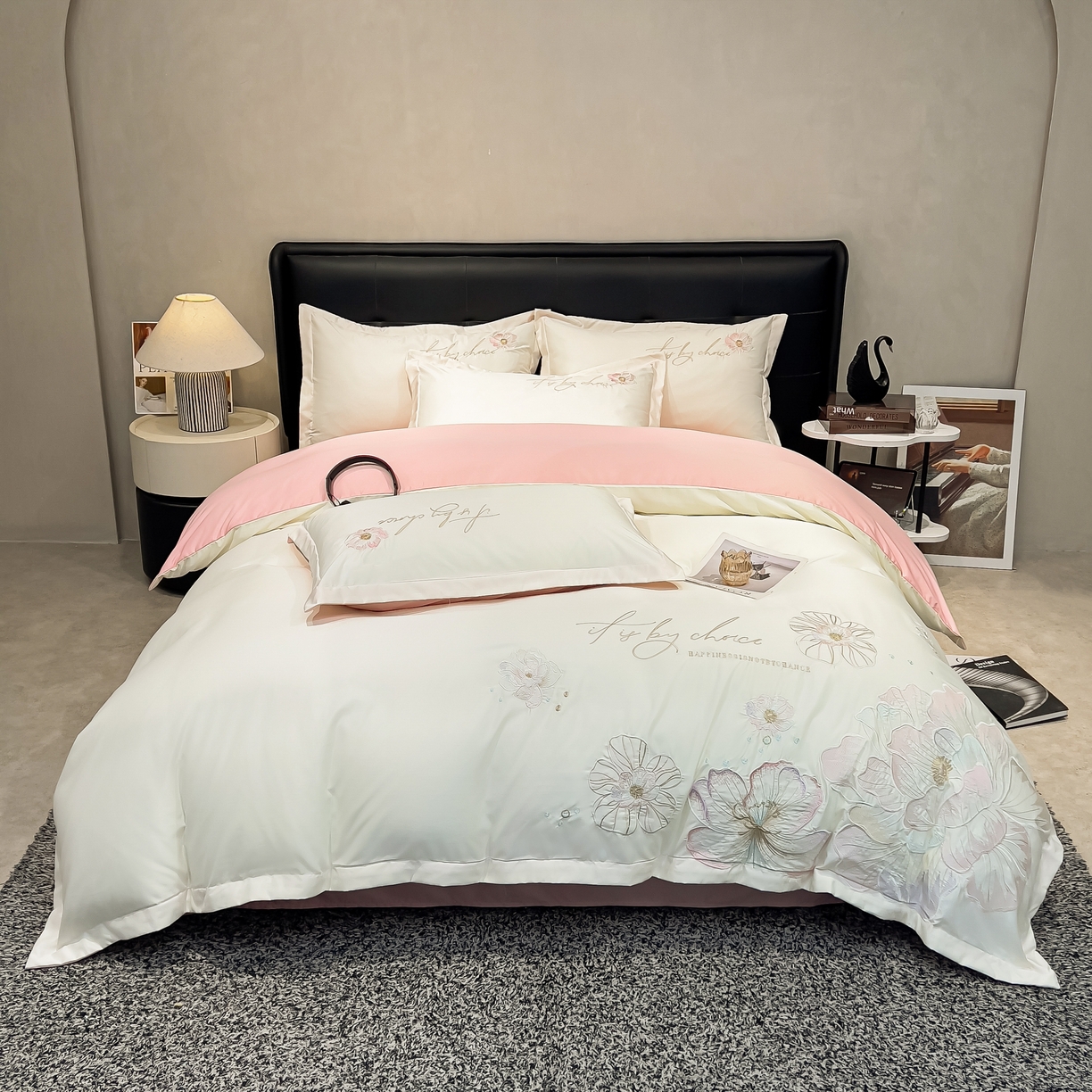 色鬼布艺高端家居主号 2026新款水洗冰丝刺绣四件套花颜系列 花颜-白桃