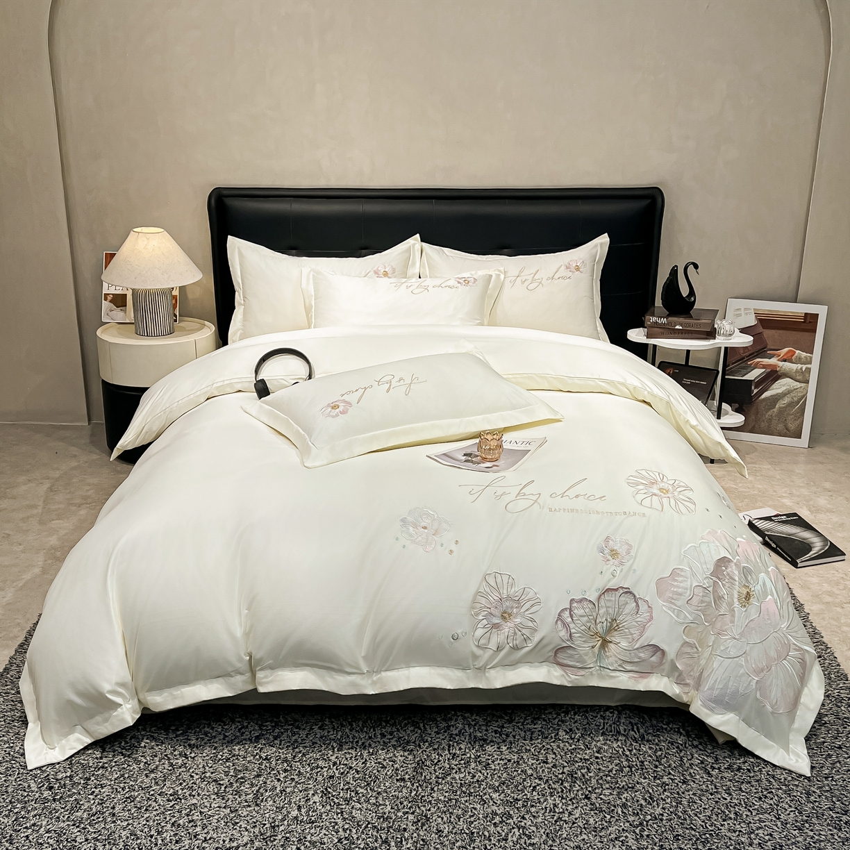 色鬼布艺高端家居主号 2026新款水洗冰丝刺绣四件套花颜系列 花颜-纯洁白