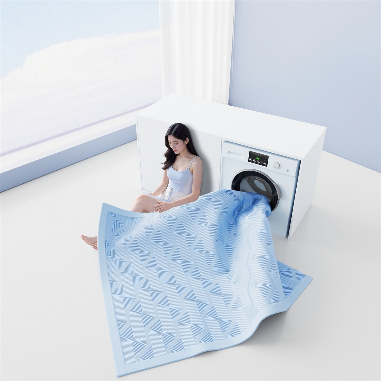 91家纺网 家纺一手货源 找家纺 怡源梦 2026新款PE高分子加厚三明治冰豆豆水波纹全包包边单枕套枕套单件 水波纹-兰色