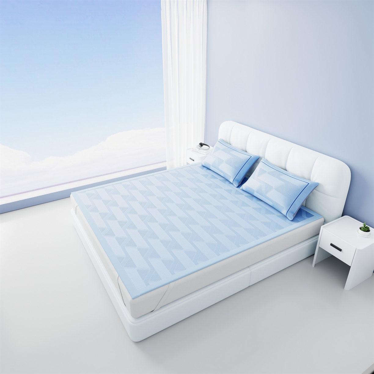 91家纺网 家纺一手货源 找家纺 怡源梦 2026新款PE高分子加厚三明治冰豆豆水波纹全包包边单枕套枕套单件 水波纹-兰色