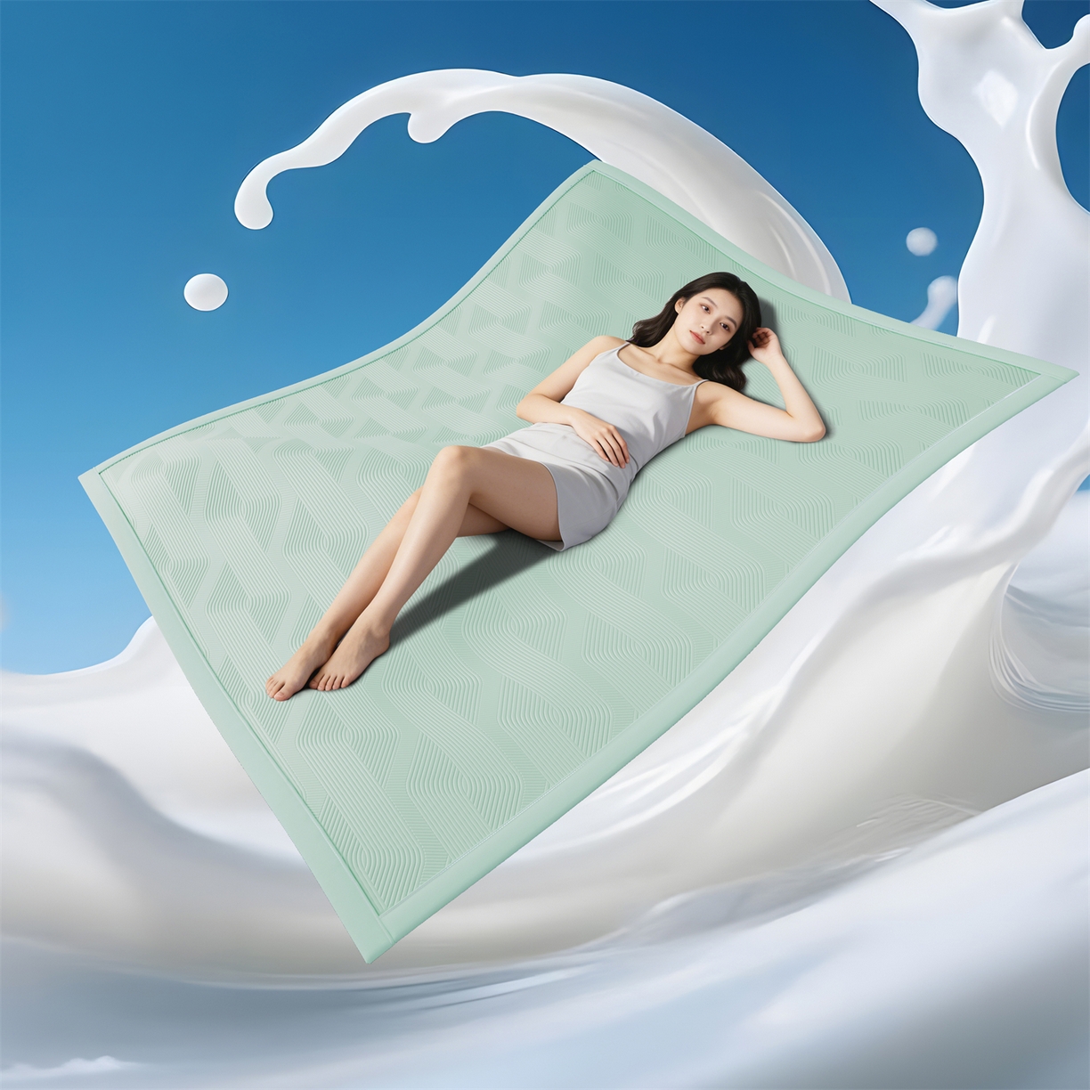 91家纺网 家纺一手货源 找家纺 怡源梦 2026新款PE高分子加厚三明治冰豆豆水波纹全包包边单枕套枕套单件 水波纹-绿色
