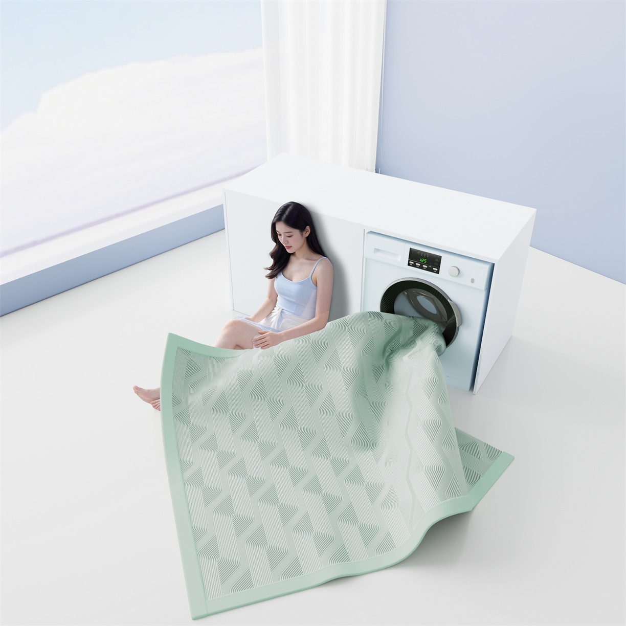 91家纺网 家纺一手货源 找家纺 怡源梦 2026新款PE高分子加厚三明治冰豆豆水波纹全包包边单枕套枕套单件 水波纹-绿色