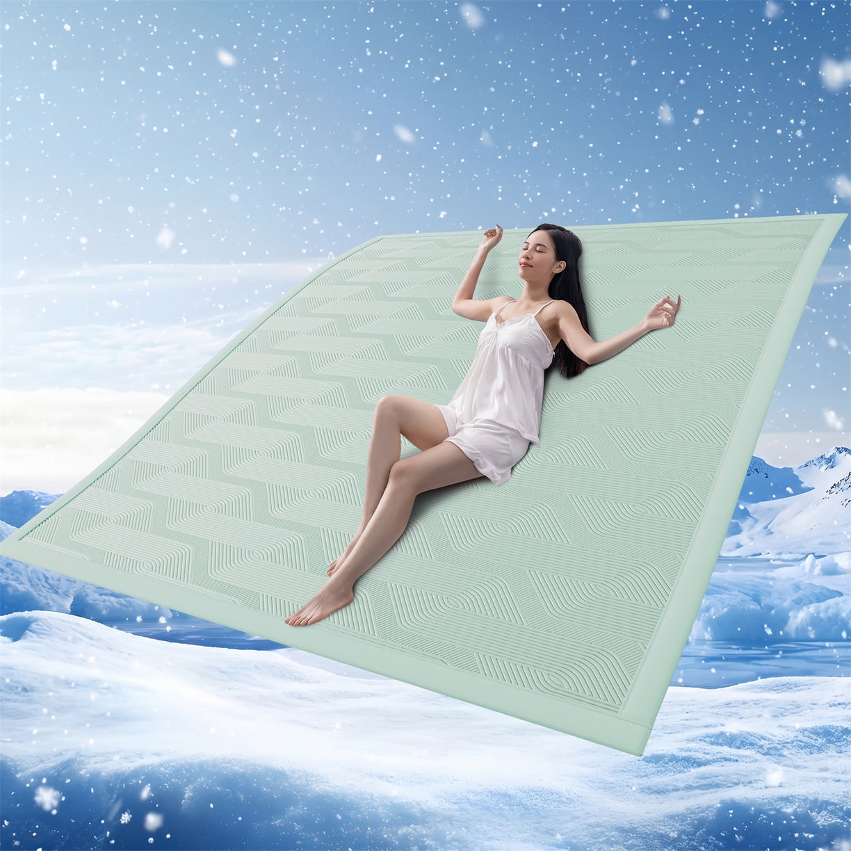 91家纺网 家纺一手货源 找家纺 怡源梦 2026新款PE高分子加厚三明治冰豆豆水波纹全包包边单枕套枕套单件 水波纹-绿色