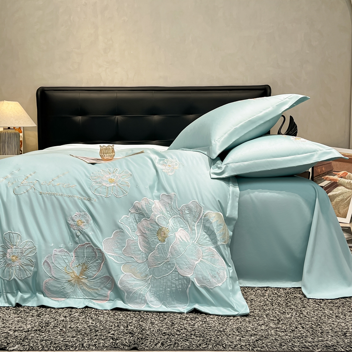 91家纺网 家纺一手货源 找家纺 色鬼布艺高端家居主号 2026新款水洗冰丝刺绣四件套花颜系列 花颜-梵星兰