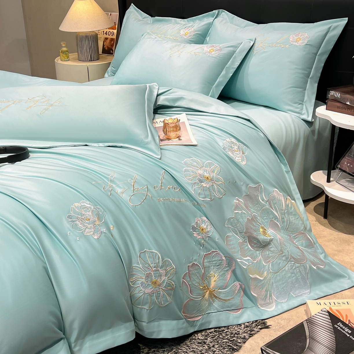 91家纺网 家纺一手货源 找家纺 色鬼布艺高端家居主号 2026新款水洗冰丝刺绣四件套花颜系列 花颜-梵星兰