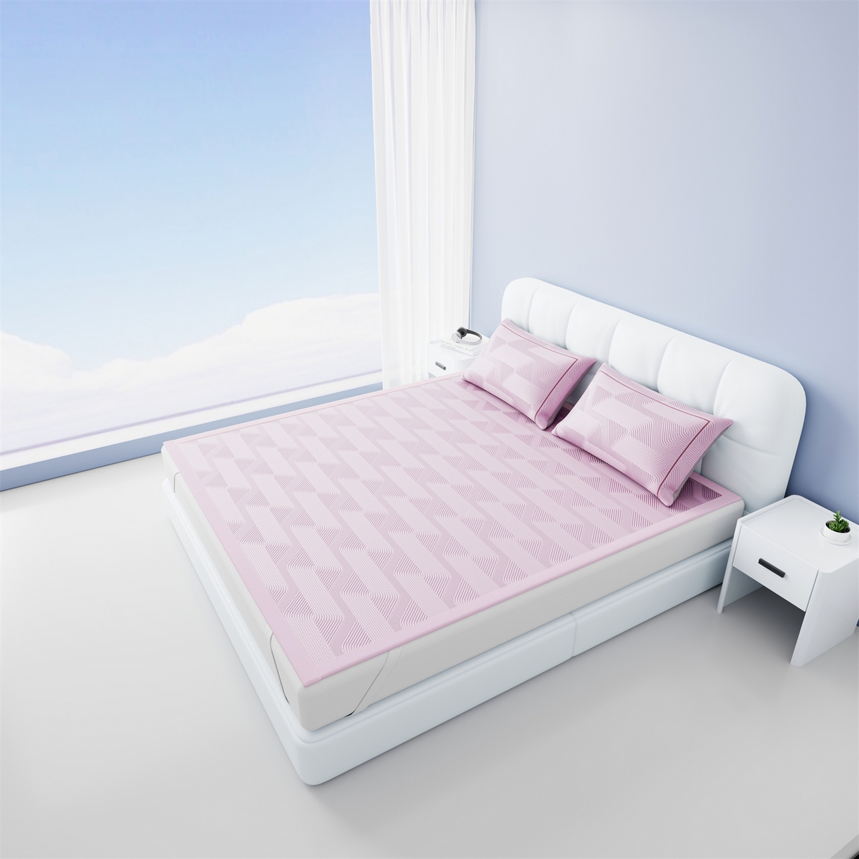 91家纺网 家纺一手货源 找家纺 怡源梦 2026新款PE高分子加厚三明治冰豆豆水波纹全包包边单枕套枕套单件 水波纹-粉色