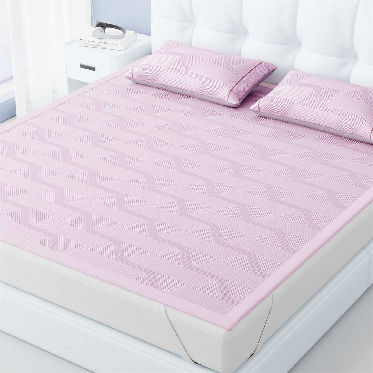 91家纺网 家纺一手货源 找家纺 怡源梦 2026新款PE高分子加厚三明治冰豆豆水波纹全包包边单枕套枕套单件 水波纹-粉色