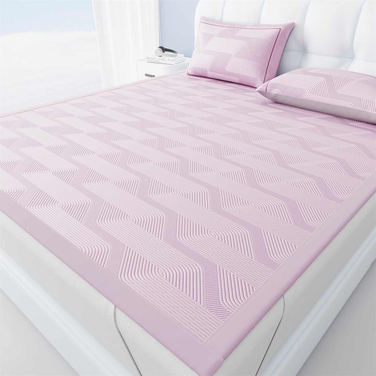 91家纺网 家纺一手货源 找家纺 怡源梦 2026新款PE高分子加厚三明治冰豆豆水波纹全包包边单枕套枕套单件 水波纹-粉色