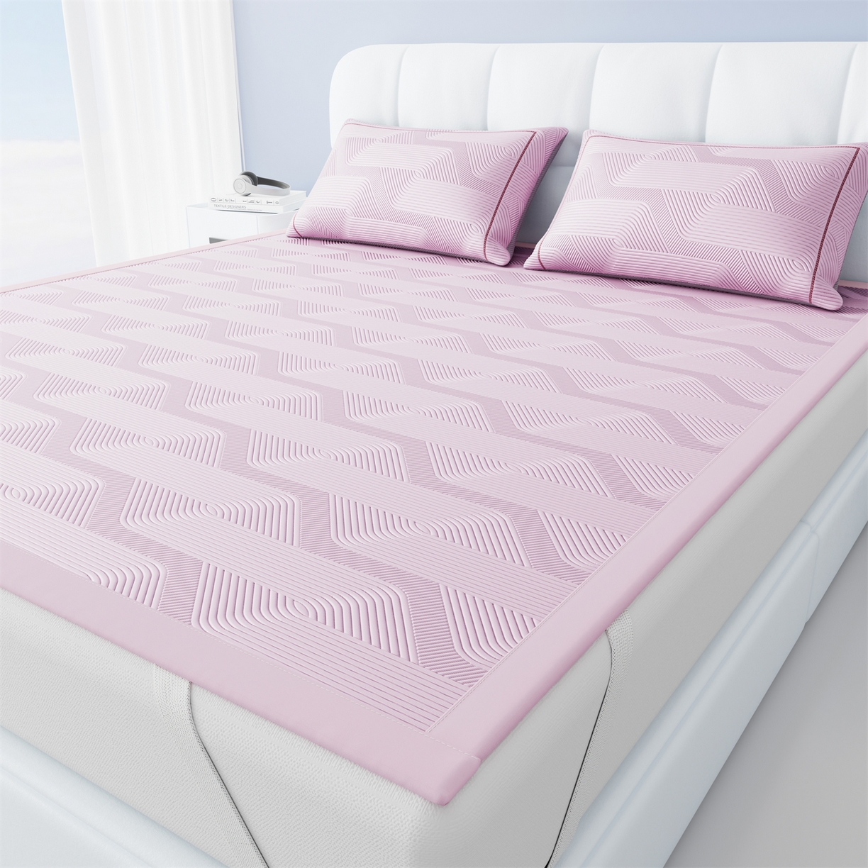 91家纺网 家纺一手货源 找家纺 怡源梦 2026新款PE高分子加厚三明治冰豆豆水波纹全包包边单枕套枕套单件 水波纹-粉色