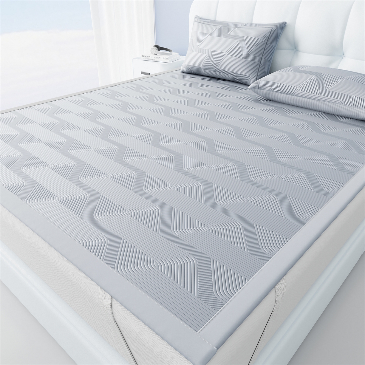 91家纺网 家纺一手货源 找家纺 （总）怡源梦 2026新款PE高分子加厚三明治冰豆豆水波纹全包包边凉席席子