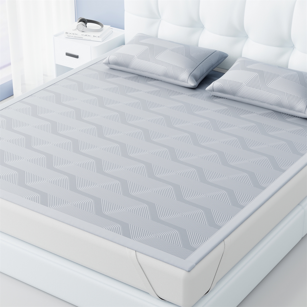 91家纺网 家纺一手货源 找家纺 （总）怡源梦 2026新款PE高分子加厚三明治冰豆豆水波纹全包包边凉席席子