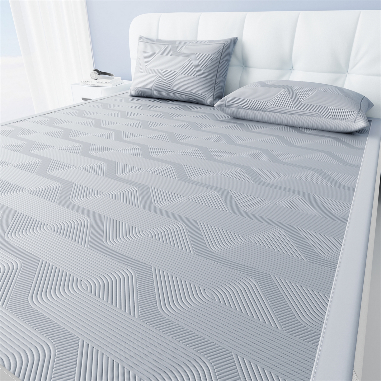 91家纺网 家纺一手货源 找家纺 （总）怡源梦 2026新款PE高分子加厚三明治冰豆豆水波纹全包包边凉席席子