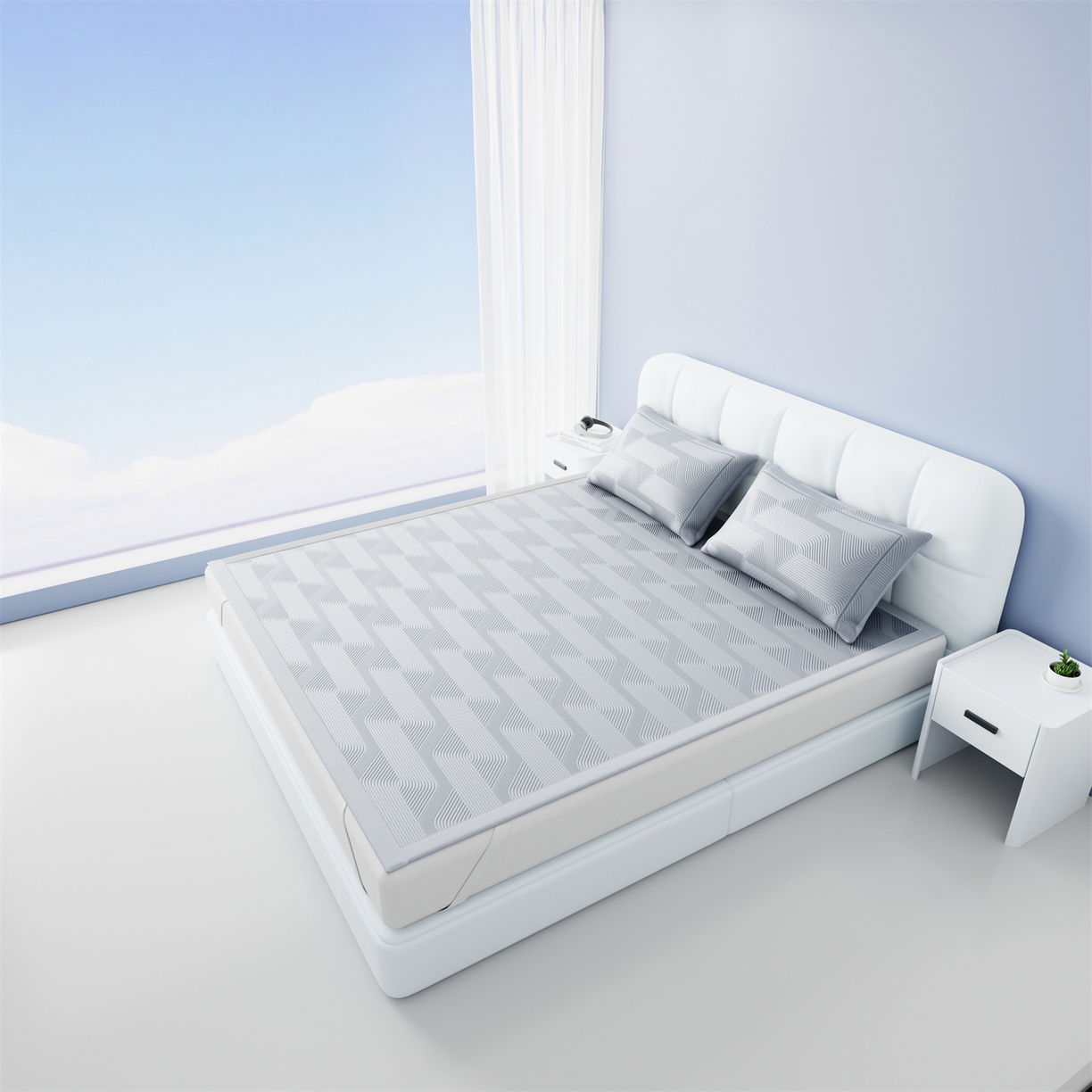 91家纺网 家纺一手货源 找家纺 （总）怡源梦 2026新款PE高分子加厚三明治冰豆豆水波纹全包包边凉席席子