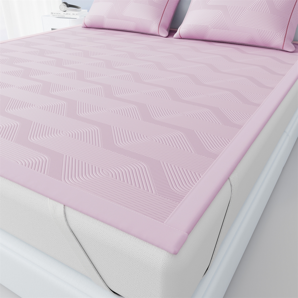 91家纺网 家纺一手货源 找家纺 怡源梦 2026新款PE高分子加厚三明治冰豆豆水波纹全包包边凉席席子 水波纹-粉色