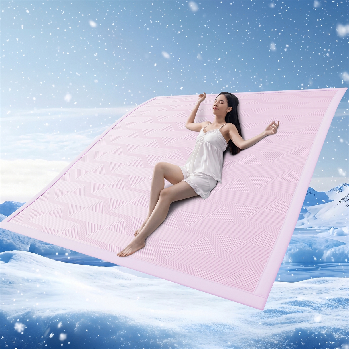 91家纺网 家纺一手货源 找家纺 怡源梦 2026新款PE高分子加厚三明治冰豆豆水波纹全包包边凉席席子 水波纹-粉色