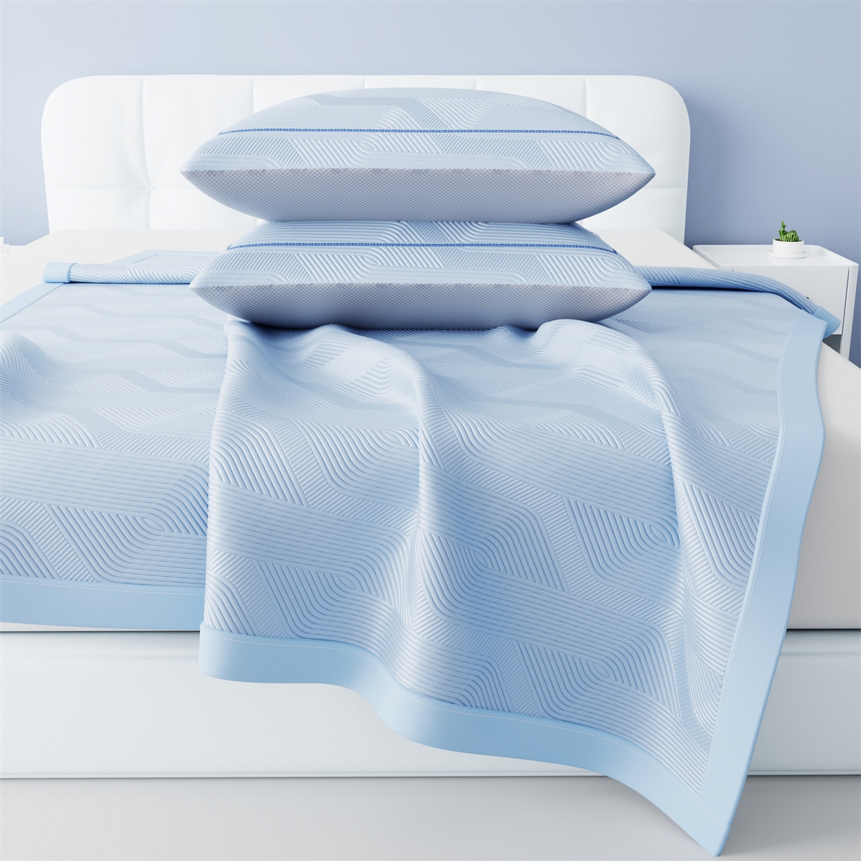 91家纺网 家纺一手货源 找家纺 怡源梦 2026新款PE高分子加厚三明治冰豆豆水波纹全包包边凉席席子 水波纹-兰色