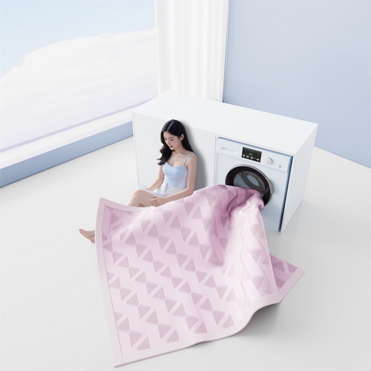 91家纺网 家纺一手货源 找家纺 怡源梦 2026新款PE高分子加厚三明治冰豆豆水波纹全包包边凉席席子 水波纹-粉色