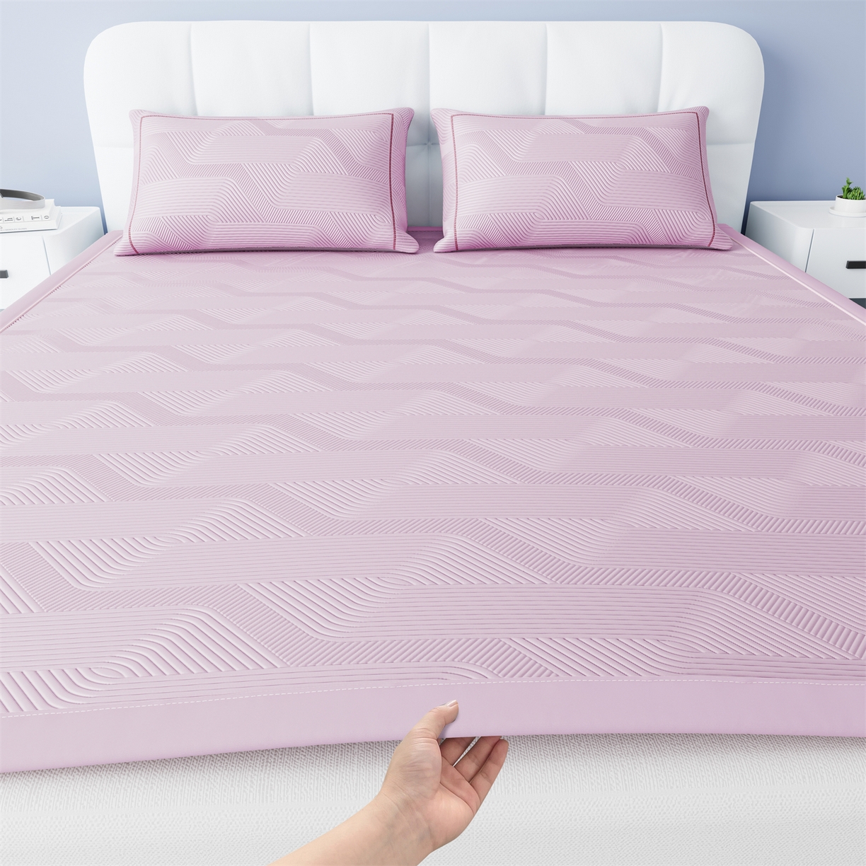 怡源梦 2026新款PE高分子加厚三明治冰豆豆水波纹全包包边凉席席子 水波纹-粉色