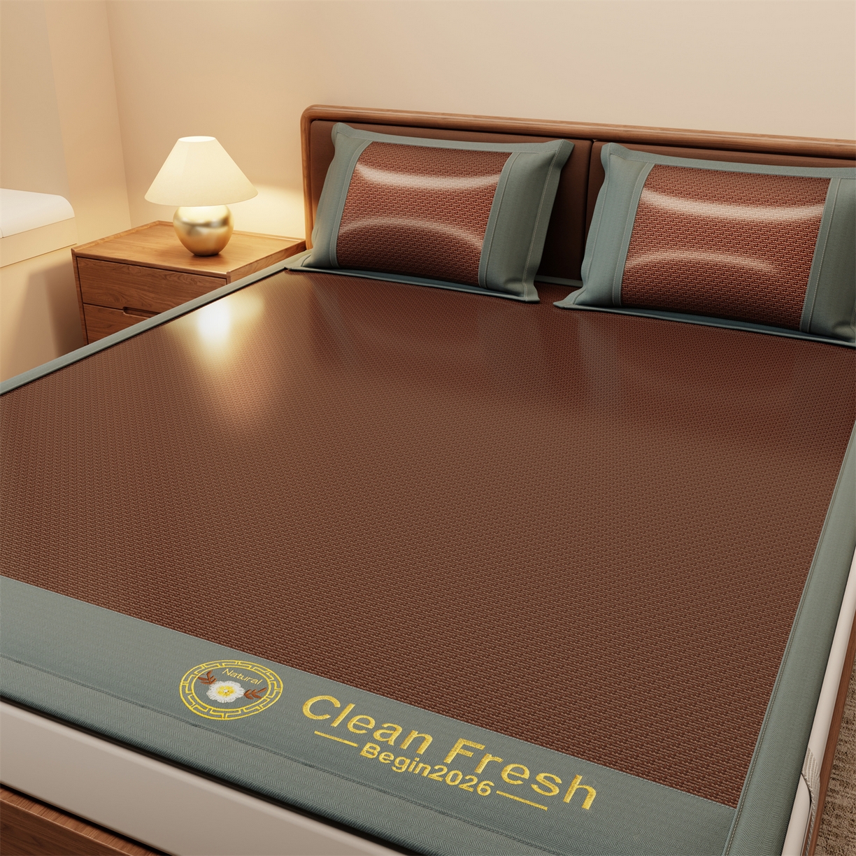 91家纺网 家纺一手货源 找家纺 怡源梦 2026新款古藤席刺绣双面系列 古藤席-深咖