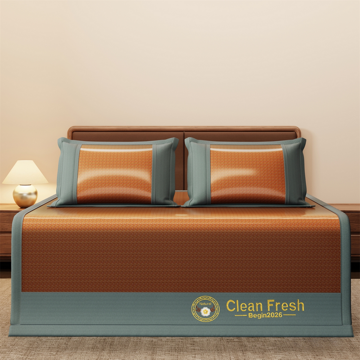 91家纺网 家纺一手货源 找家纺 怡源梦 2026新款古藤席刺绣双面系列 古藤席-棕色