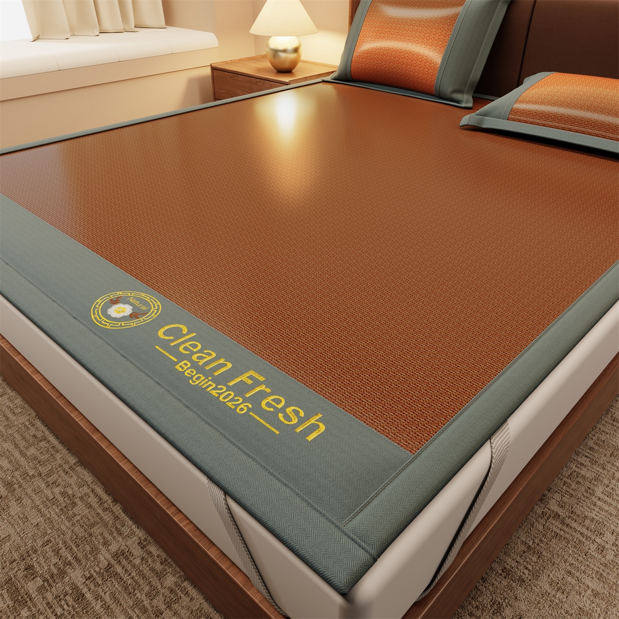 怡源梦 2026新款古藤席刺绣双面系列 古藤席-棕色