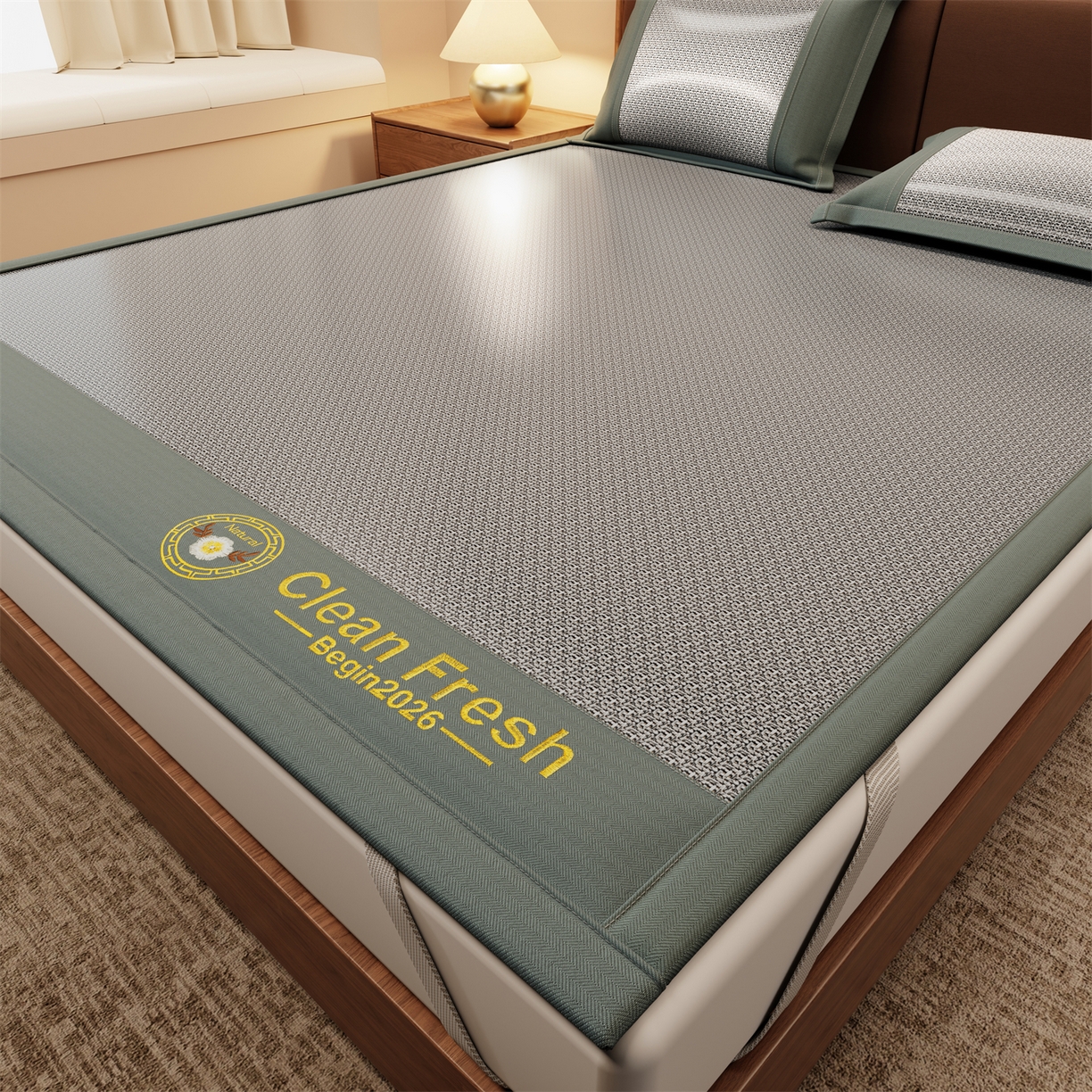 怡源梦 2026新款古藤席刺绣双面系列 古藤席-灰色