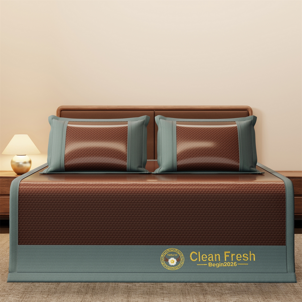 91家纺网 家纺一手货源 找家纺 怡源梦 2026新款古藤席刺绣双面系列 古藤席-深咖