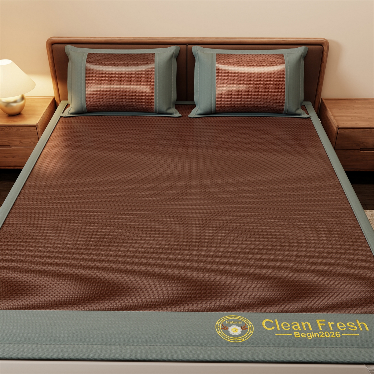 91家纺网 家纺一手货源 找家纺 怡源梦 2026新款古藤席刺绣双面系列 古藤席-深咖