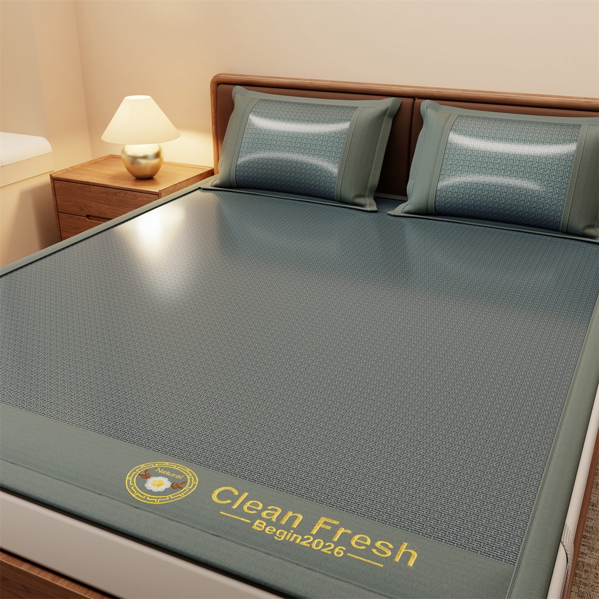 91家纺网 家纺一手货源 找家纺 怡源梦 2026新款古藤席刺绣双面系列 古藤席-绿色