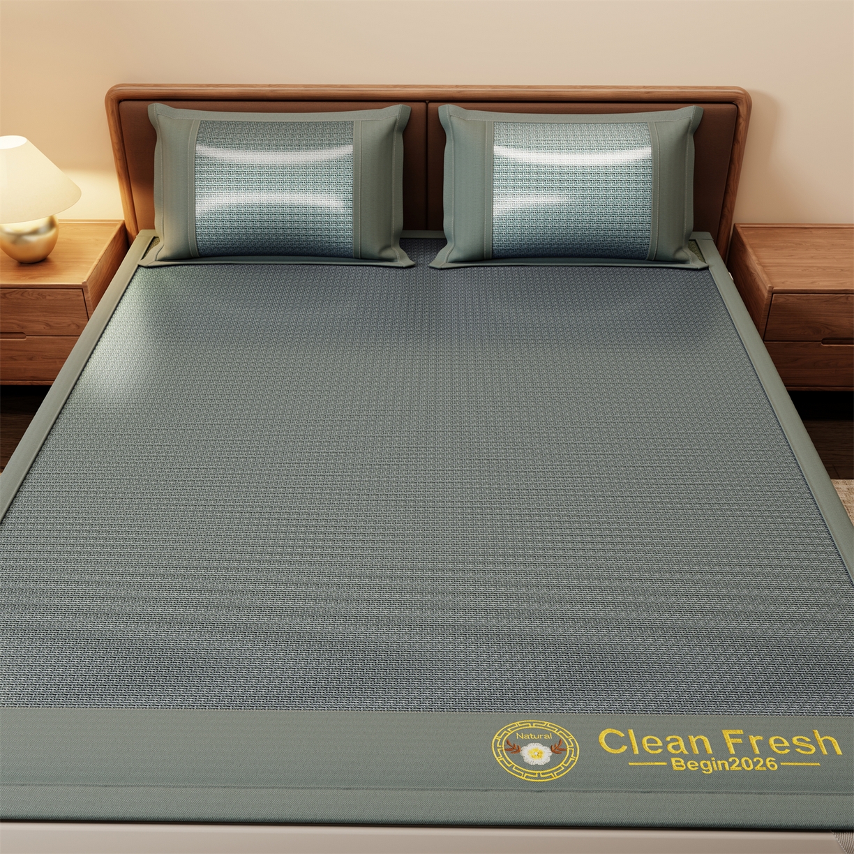 91家纺网 家纺一手货源 找家纺 怡源梦 2026新款古藤席刺绣双面系列 古藤席-绿色