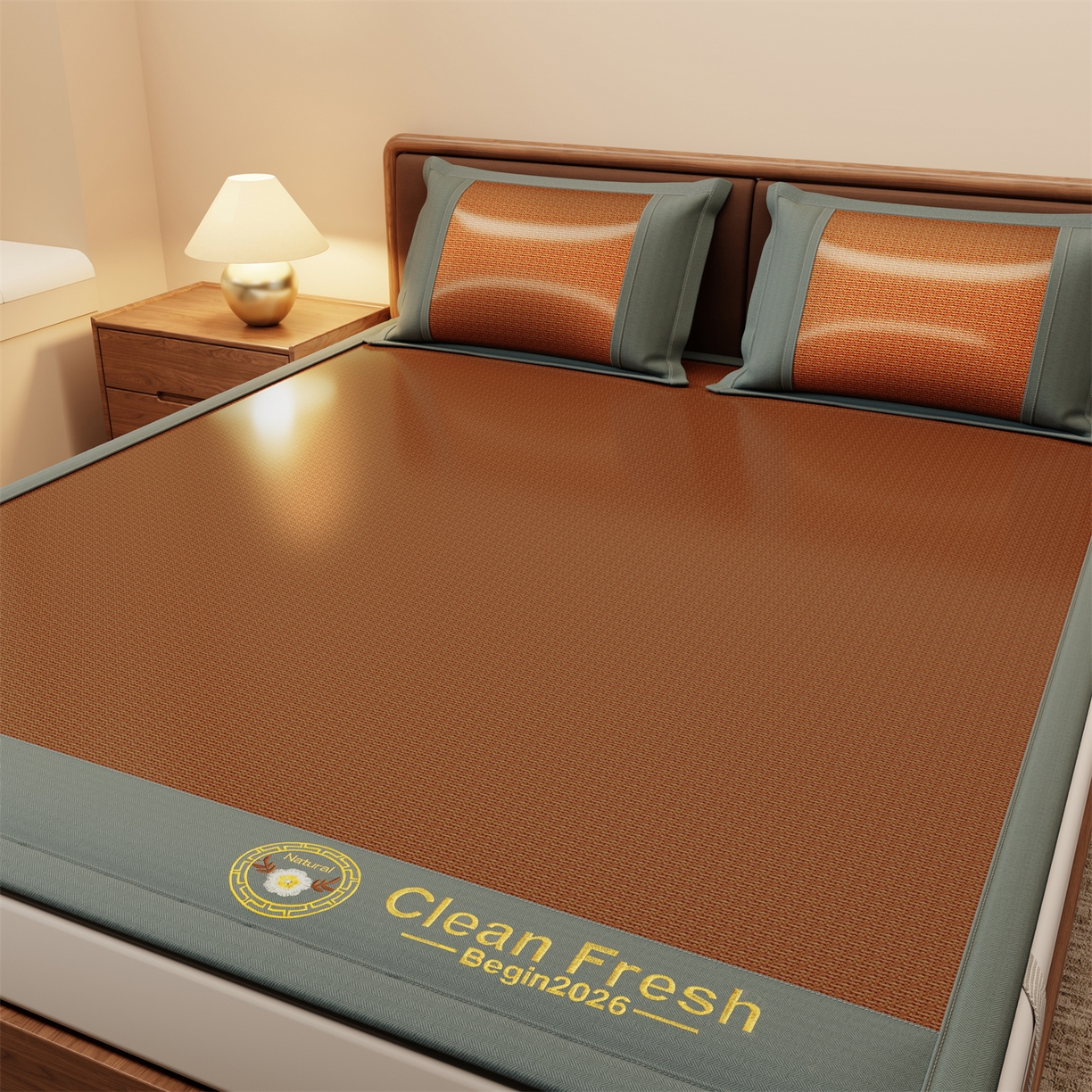 91家纺网 家纺一手货源 找家纺 怡源梦 2026新款古藤席刺绣双面系列枕套 古藤席-棕色