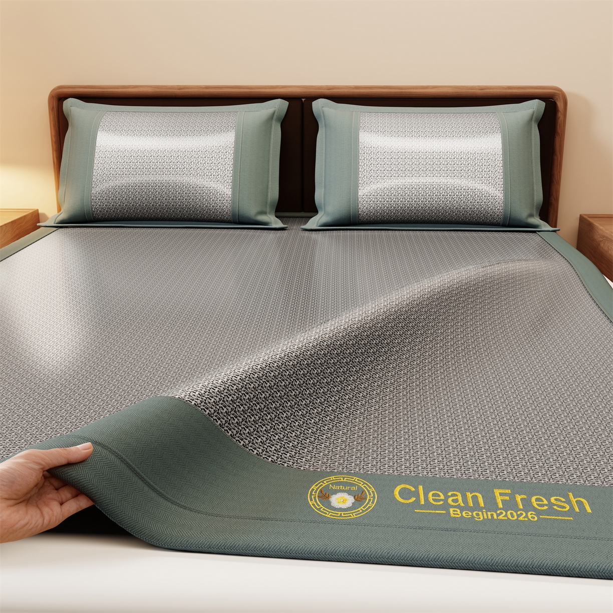 91家纺网 家纺一手货源 找家纺 怡源梦 2026新款古藤席刺绣双面系列枕套 古藤席-灰色