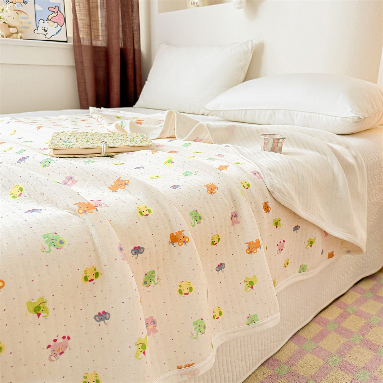 91家纺网 家纺一手货源 找家纺 布凡家居 2026款A类全棉纯棉空气印花夏被盖毯幼儿园午睡盖毯 儿童盖毯-彩蛋小象