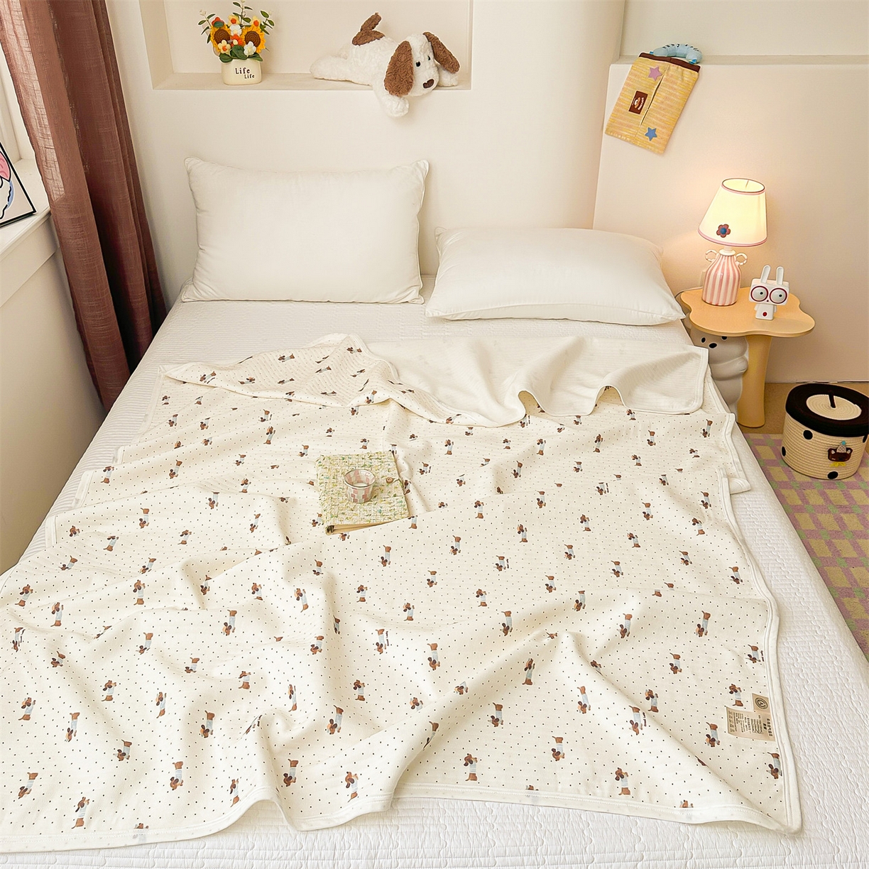 91家纺网 家纺一手货源 找家纺 布凡家居 2026款A类全棉纯棉空气印花夏被盖毯幼儿园午睡盖毯 儿童盖毯-点点狗