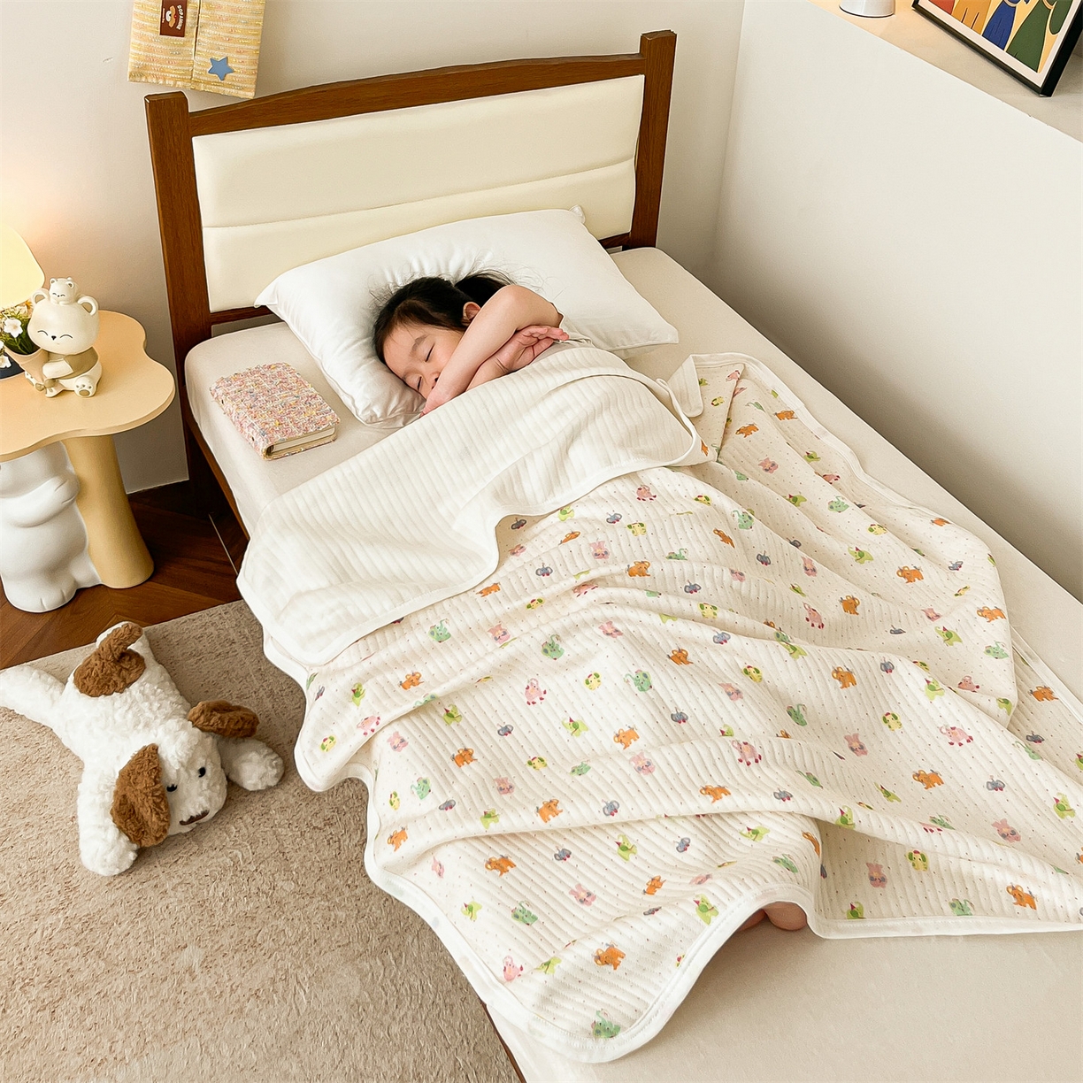 91家纺网 家纺一手货源 找家纺 布凡家居 2026款A类全棉纯棉空气印花夏被盖毯幼儿园午睡盖毯 儿童盖毯-彩蛋小象