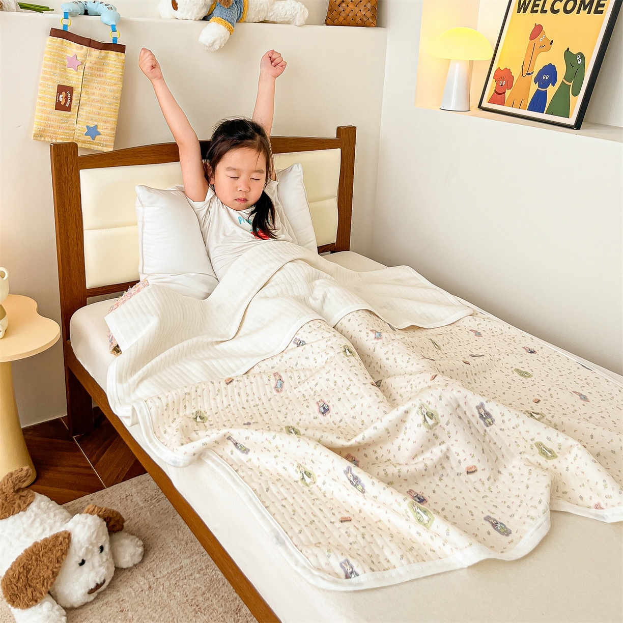 91家纺网 家纺一手货源 找家纺 布凡家居 2026款A类全棉纯棉空气印花夏被盖毯幼儿园午睡盖毯 儿童盖毯-比得兔