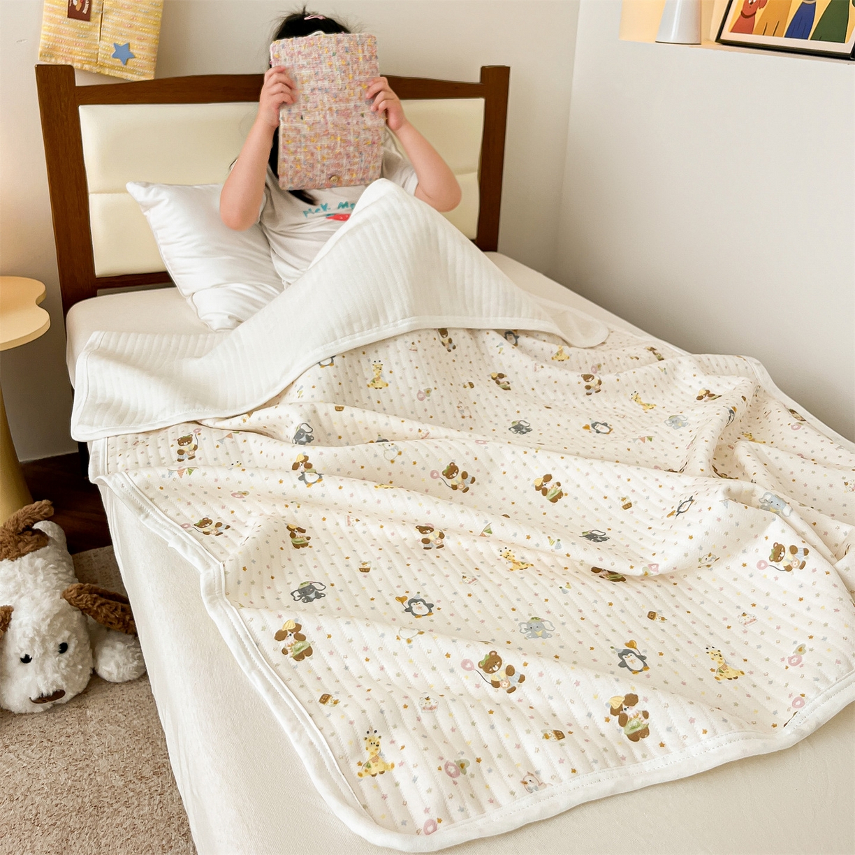 91家纺网 家纺一手货源 找家纺 布凡家居 2026款A类全棉纯棉空气印花夏被盖毯幼儿园午睡盖毯 儿童盖毯-星星动物园