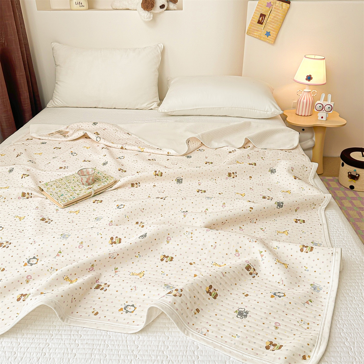 91家纺网 家纺一手货源 找家纺 布凡家居 2026款A类全棉纯棉空气印花夏被盖毯幼儿园午睡盖毯 儿童盖毯-星星动物园