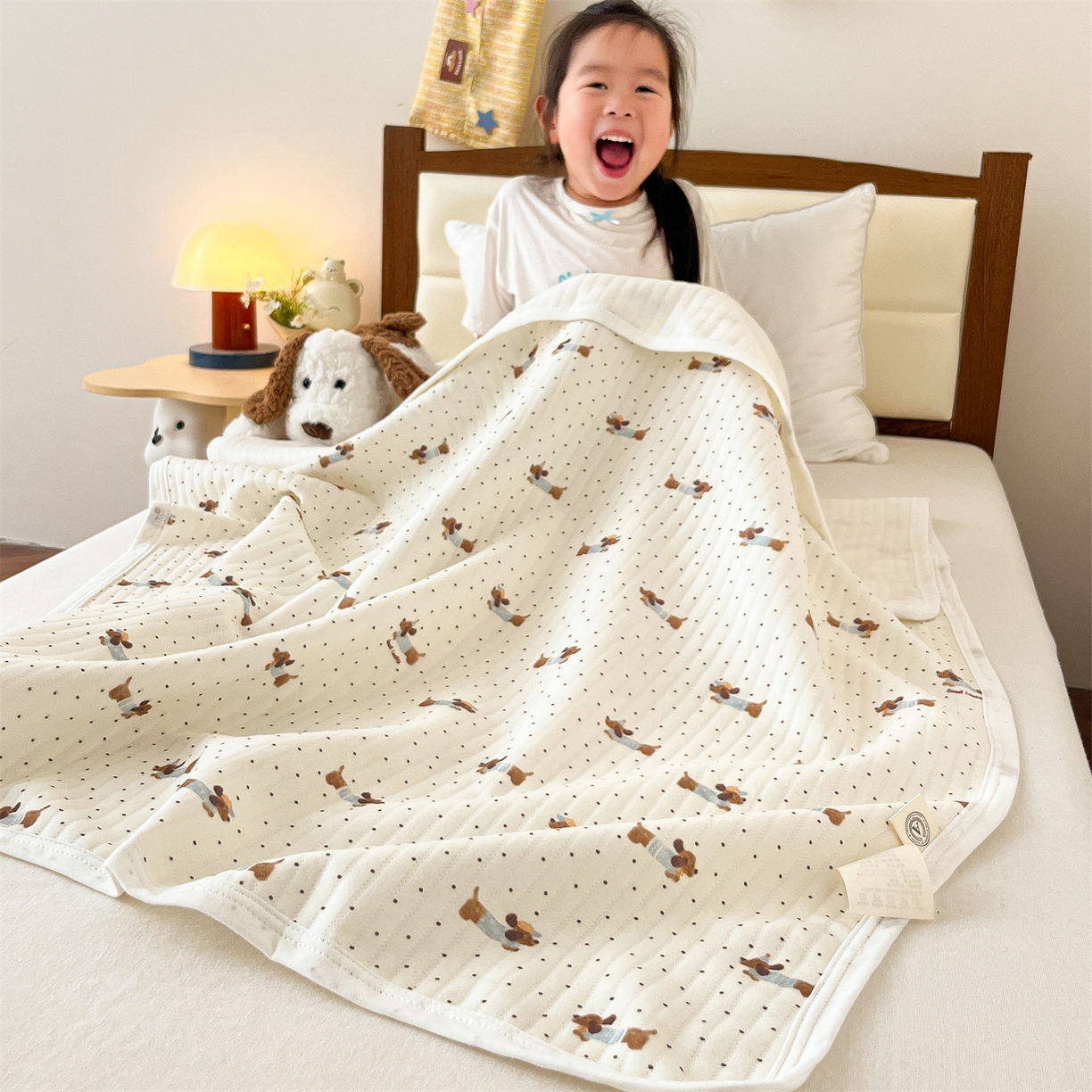 91家纺网 家纺一手货源 找家纺 布凡家居 2026款A类全棉纯棉空气印花夏被盖毯幼儿园午睡盖毯 儿童盖毯-点点狗