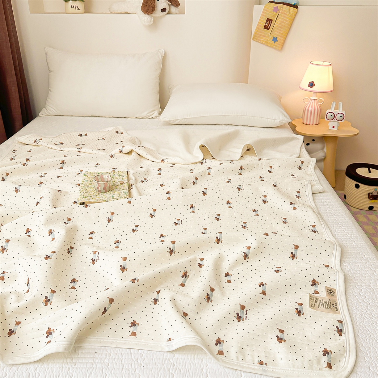 91家纺网 家纺一手货源 找家纺 布凡家居 2026款A类全棉纯棉空气印花夏被盖毯幼儿园午睡盖毯 儿童盖毯-点点狗