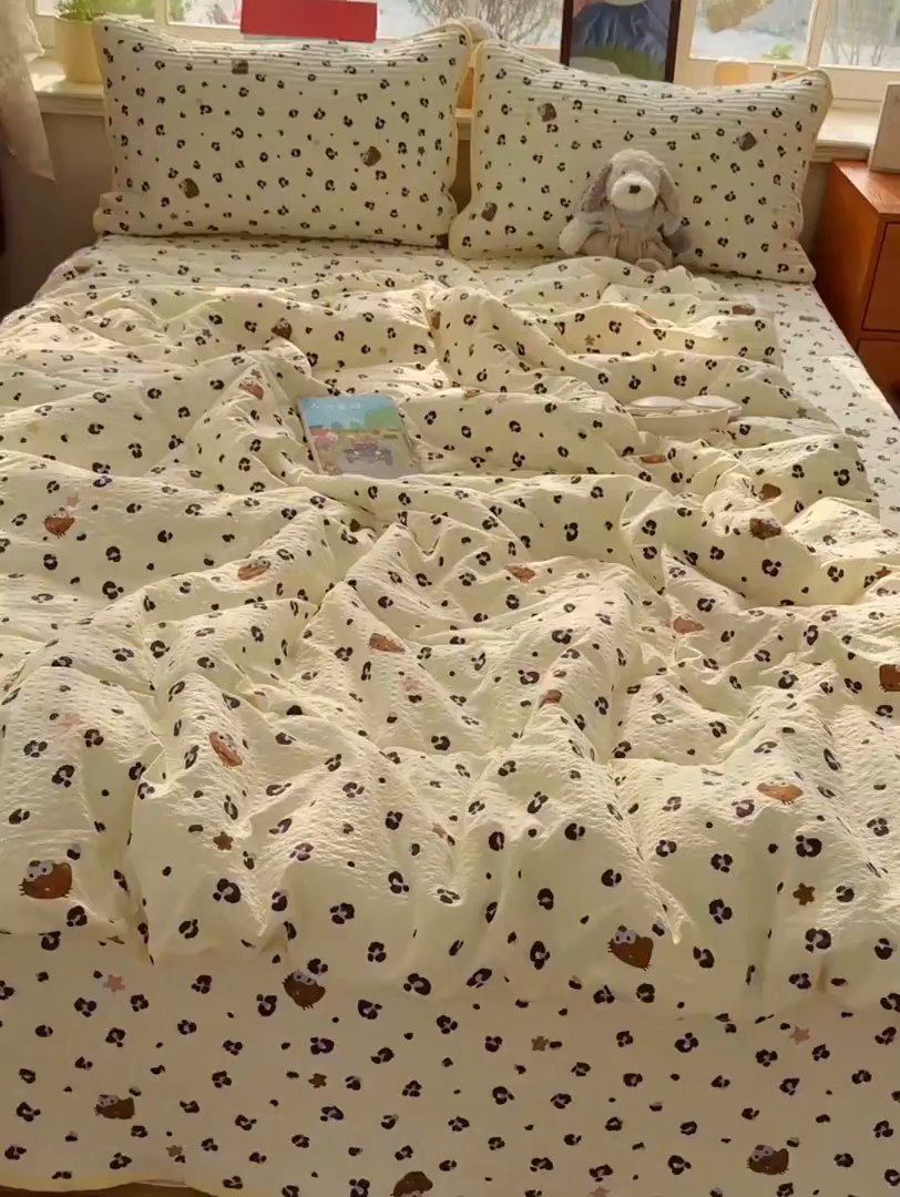 91家纺网 家纺一手货源 找家纺 （总）初念 2026新款高品质A类泡芙纱床盖夏被四件套-青提系列（晚风渐热，温柔续夏）