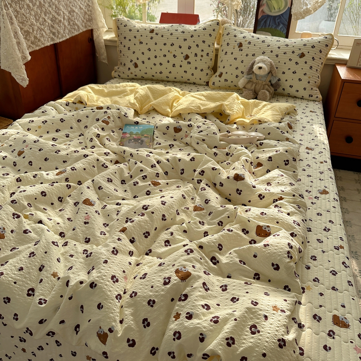 91家纺网 家纺一手货源 找家纺 （总）初念 2026新款高品质A类泡芙纱床盖夏被四件套-青提系列（晚风渐热，温柔续夏）