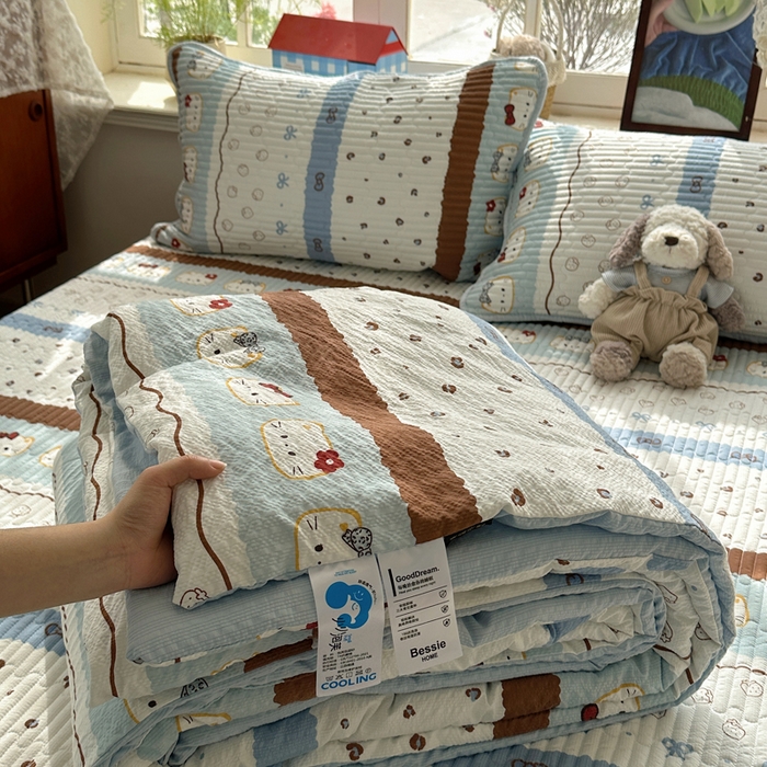 91家纺网 家纺一手货源 找家纺 （总）初念 2026新款高品质A类泡芙纱床盖夏被四件套-青提系列（晚风渐热，温柔续夏）