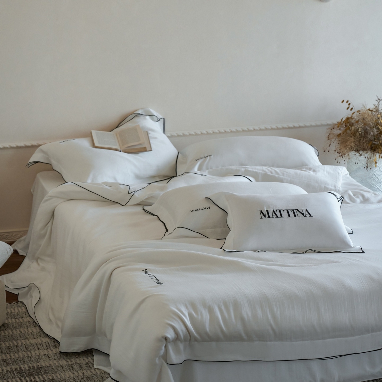 91家纺网 家纺一手货源 找家纺 安莱生活 2026新款天丝砂洗母婴级A类（含报告）轻氧天丝叙“奶芙”刺绣四件套 奶芙系列 奶芙-乳白