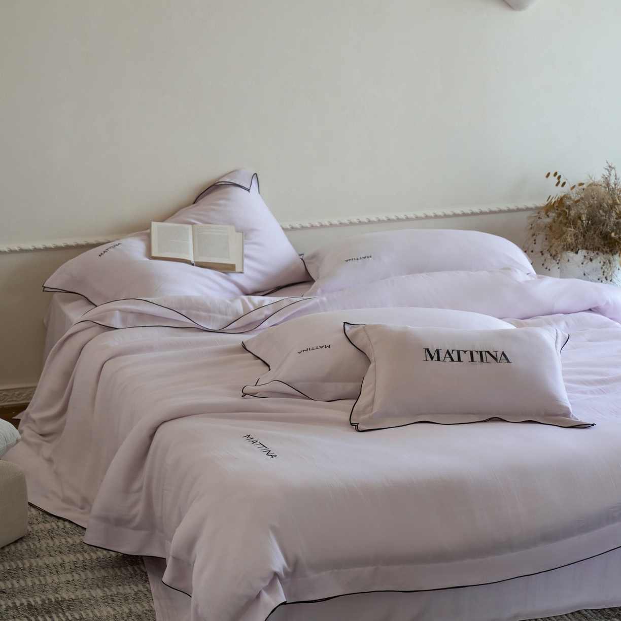 91家纺网 家纺一手货源 找家纺 安莱生活 2026新款天丝砂洗母婴级A类（含报告）轻氧天丝叙“奶芙”刺绣四件套 奶芙系列 奶芙-星光紫