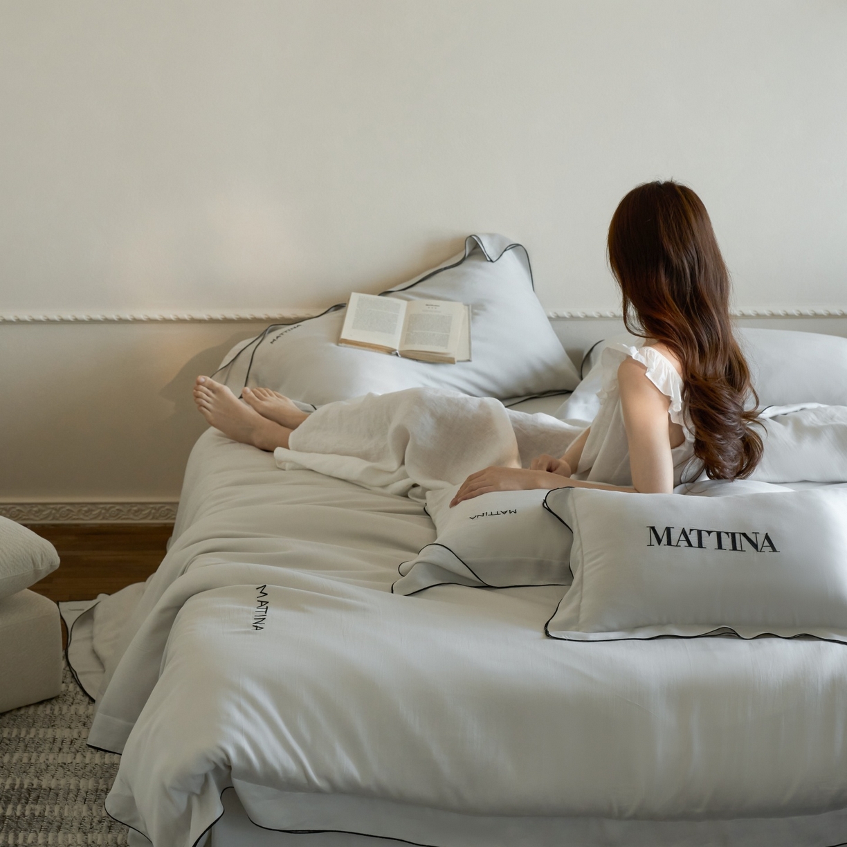 91家纺网 家纺一手货源 找家纺 安莱生活 2026新款天丝砂洗母婴级A类（含报告）轻氧天丝叙“奶芙”刺绣四件套 奶芙系列 奶芙-月影灰