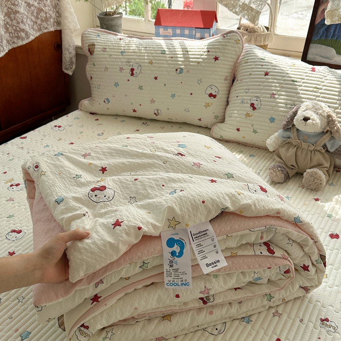 91家纺网 家纺一手货源 找家纺 （总）初念 2026新款高品质A类泡芙纱床盖夏被四件套-青提系列（晚风渐热，温柔续夏）