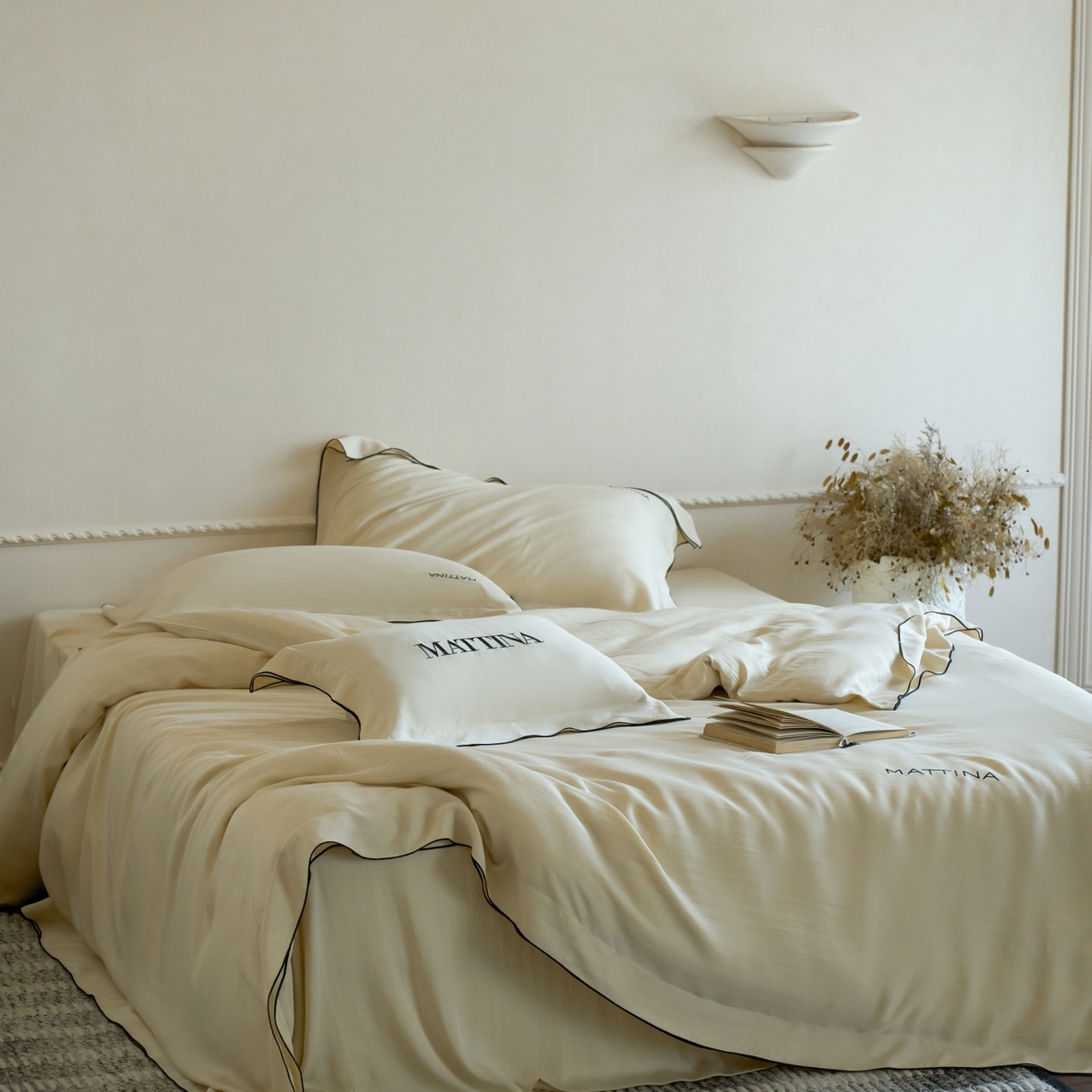 91家纺网 家纺一手货源 找家纺 安莱生活 2026新款天丝砂洗母婴级A类（含报告）轻氧天丝叙“奶芙”刺绣四件套 奶芙系列 奶芙-香槟金